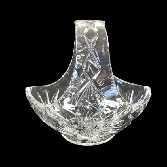 Vintage Fine Lead Crystal Glass Basket Star of David Czech Bohemian Handle Dish - Picture 2 of 9